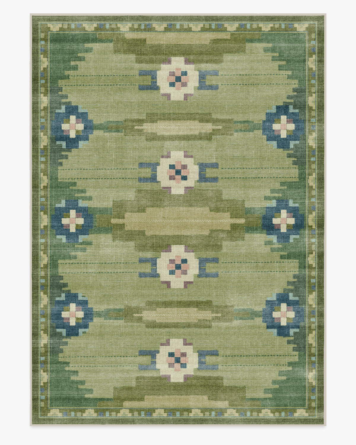Tapis tissé plat nordique avec motif géométrique vert fougère lavable pour salon et chambre