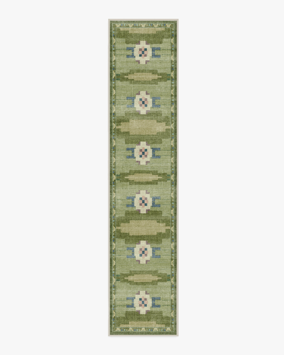 Tapis tissé plat nordique avec motif géométrique vert fougère lavable pour salon et chambre