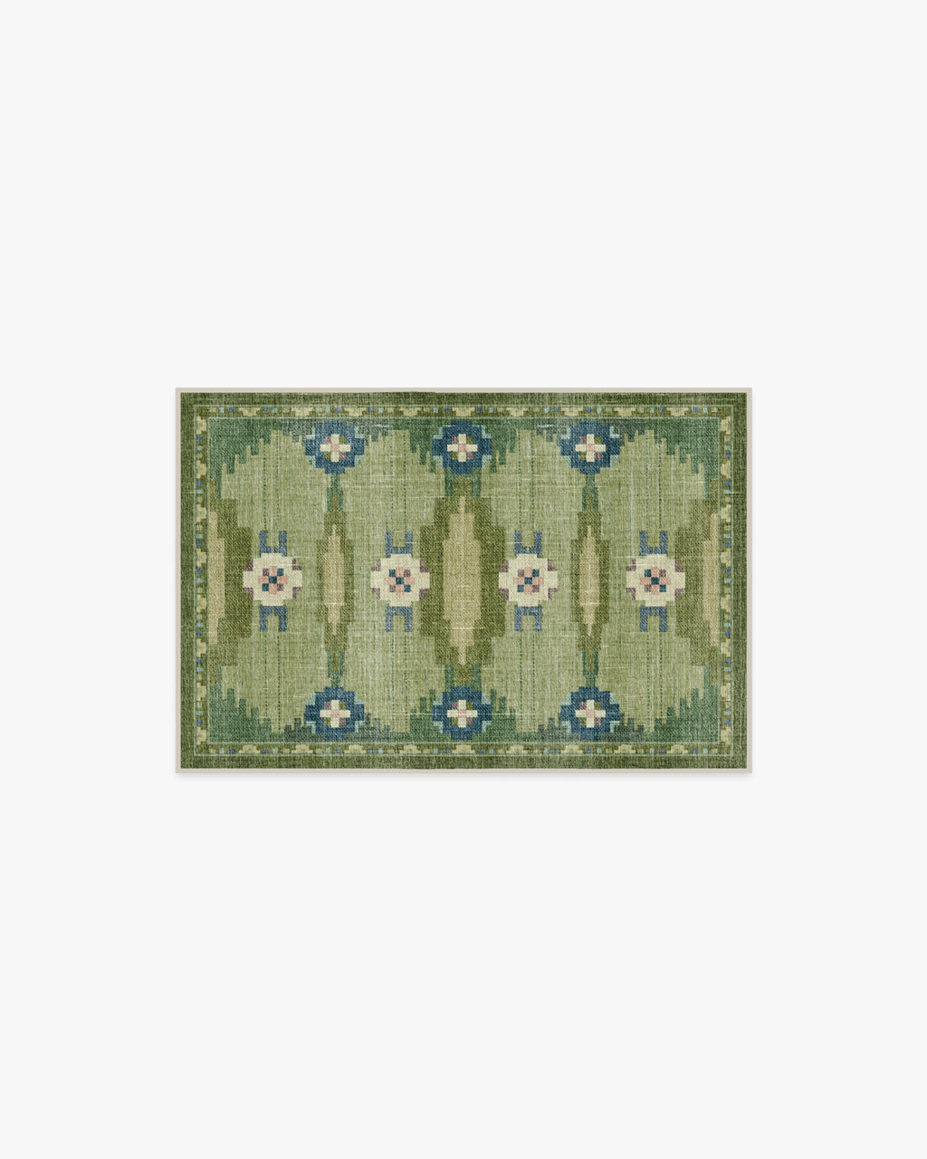 Tapis tissé plat nordique avec motif géométrique vert fougère lavable pour salon et chambre