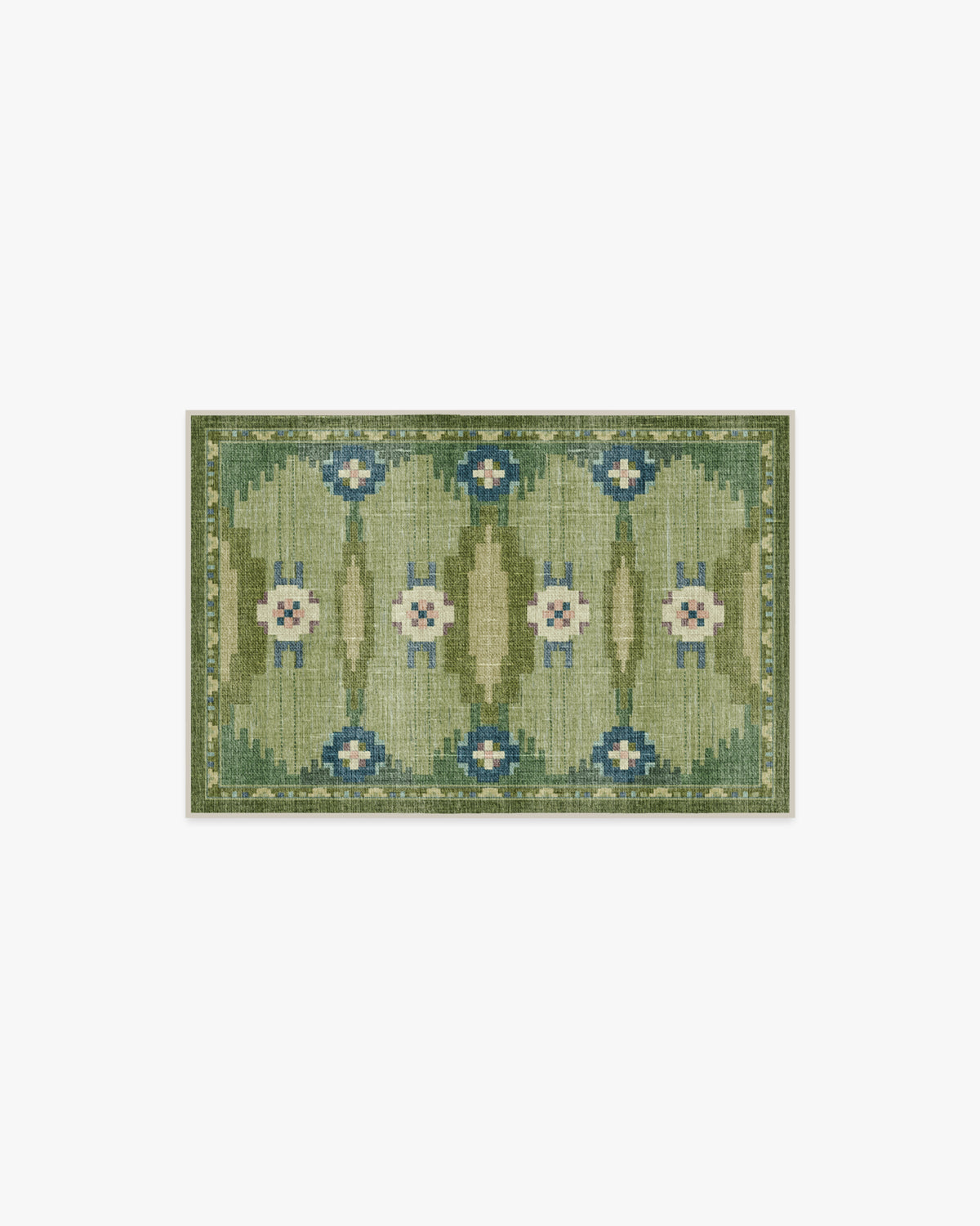 Tapis tissé plat nordique avec motif géométrique vert fougère lavable pour salon et chambre