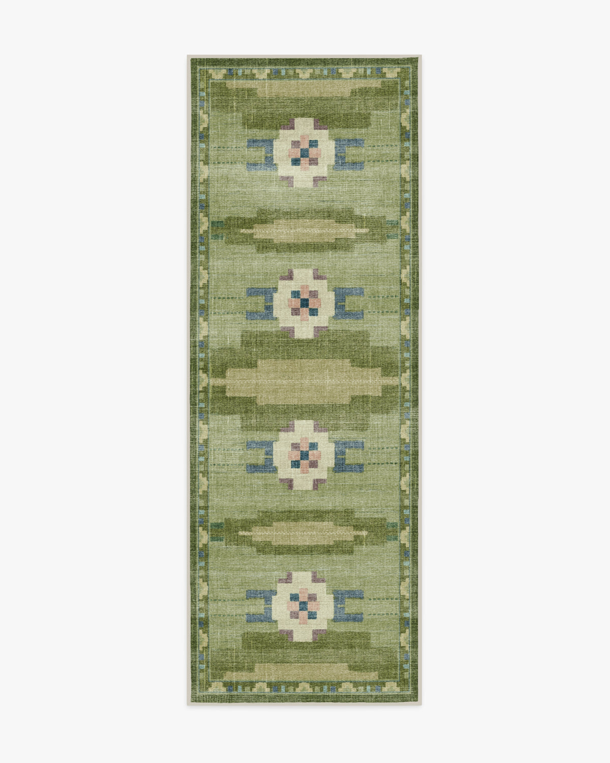 Tapis tissé plat nordique avec motif géométrique vert fougère lavable pour salon et chambre