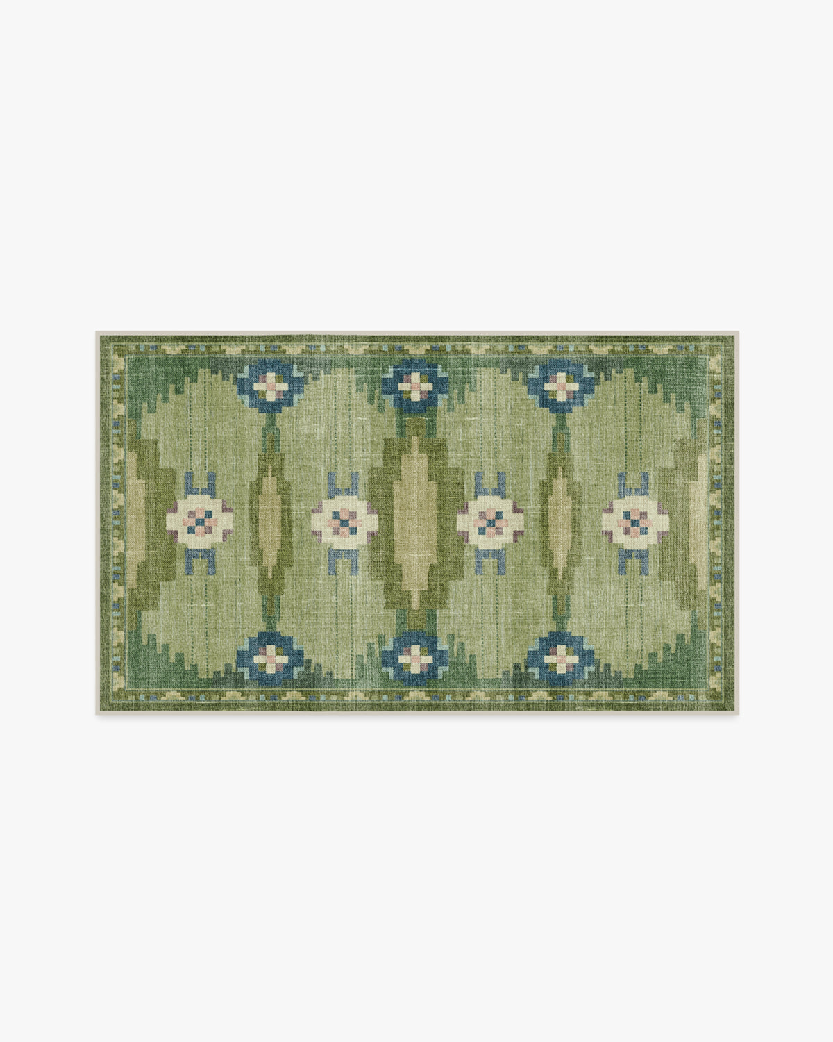 Tapis tissé plat nordique avec motif géométrique vert fougère lavable pour salon et chambre