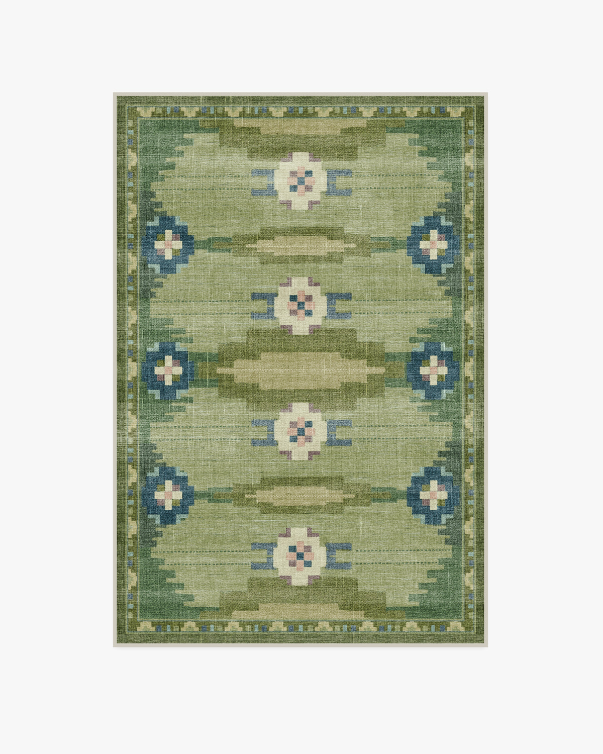 Tapis tissé plat nordique avec motif géométrique vert fougère lavable pour salon et chambre