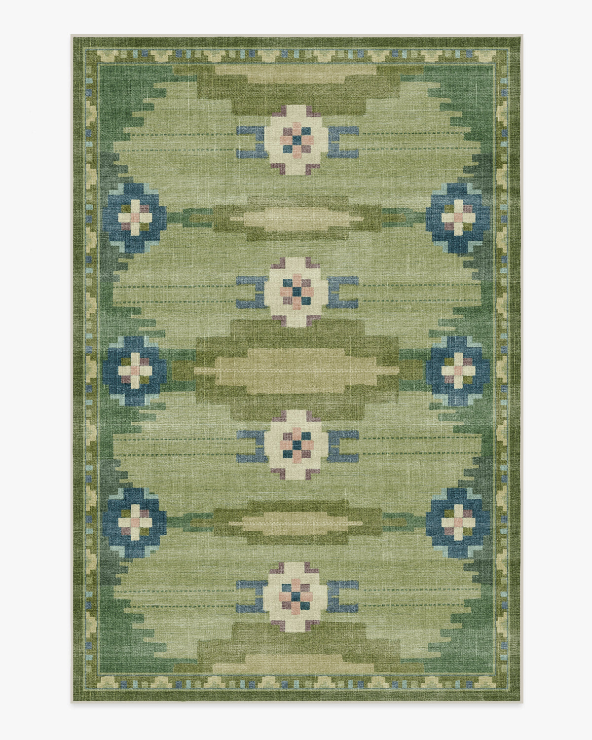 Tapis tissé plat nordique avec motif géométrique vert fougère lavable pour salon et chambre