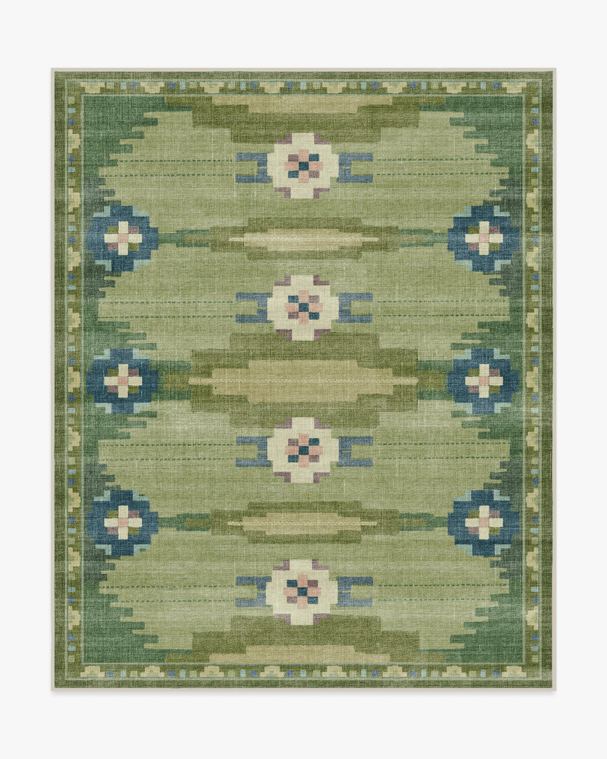 Tapis tissé plat nordique avec motif géométrique vert fougère lavable pour salon et chambre