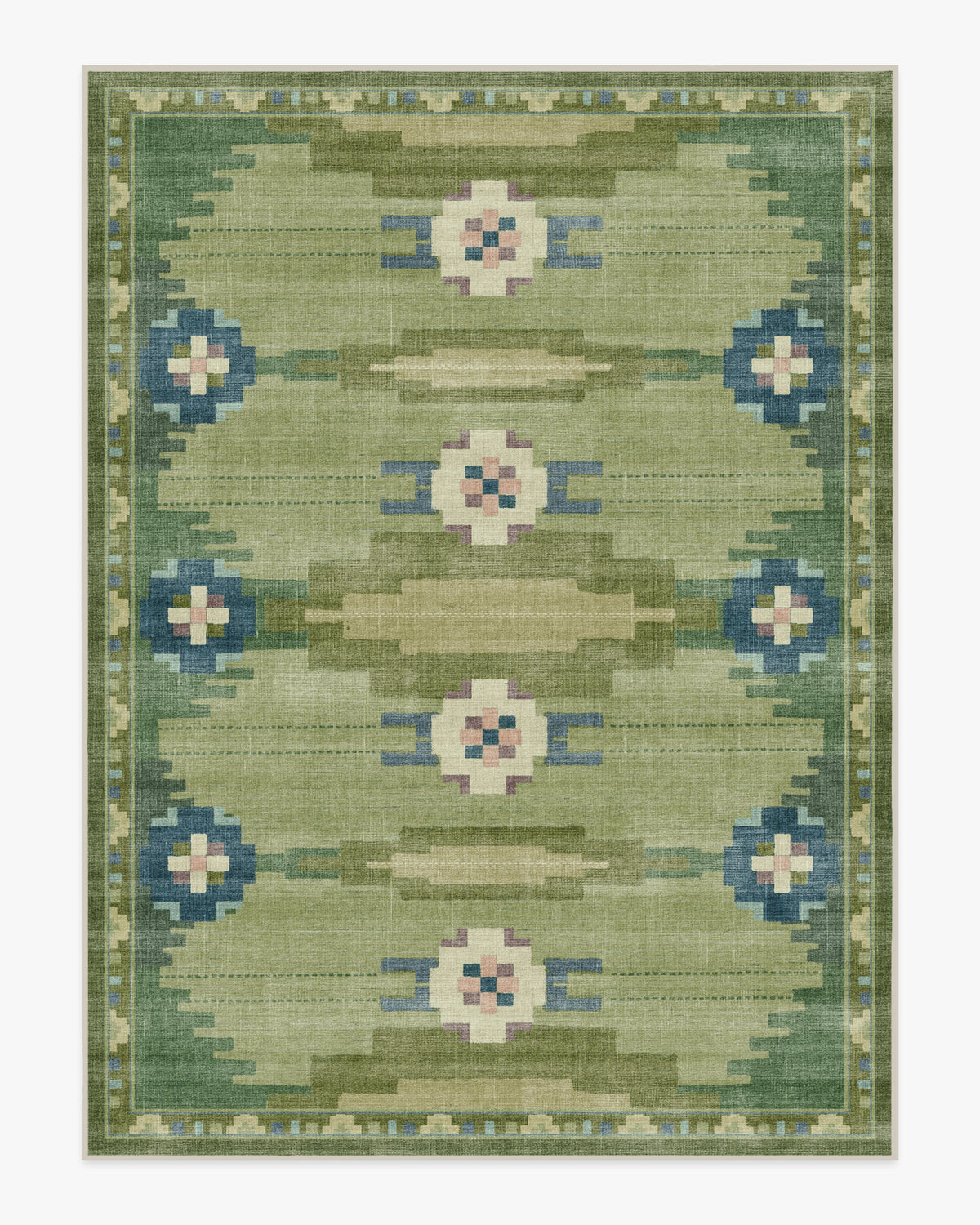 Tapis tissé plat nordique avec motif géométrique vert fougère lavable pour salon et chambre