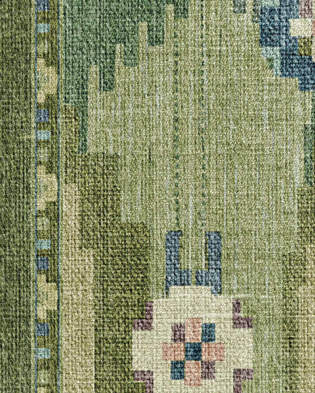 Tapis tissé plat nordique avec motif géométrique vert fougère lavable pour salon et chambre