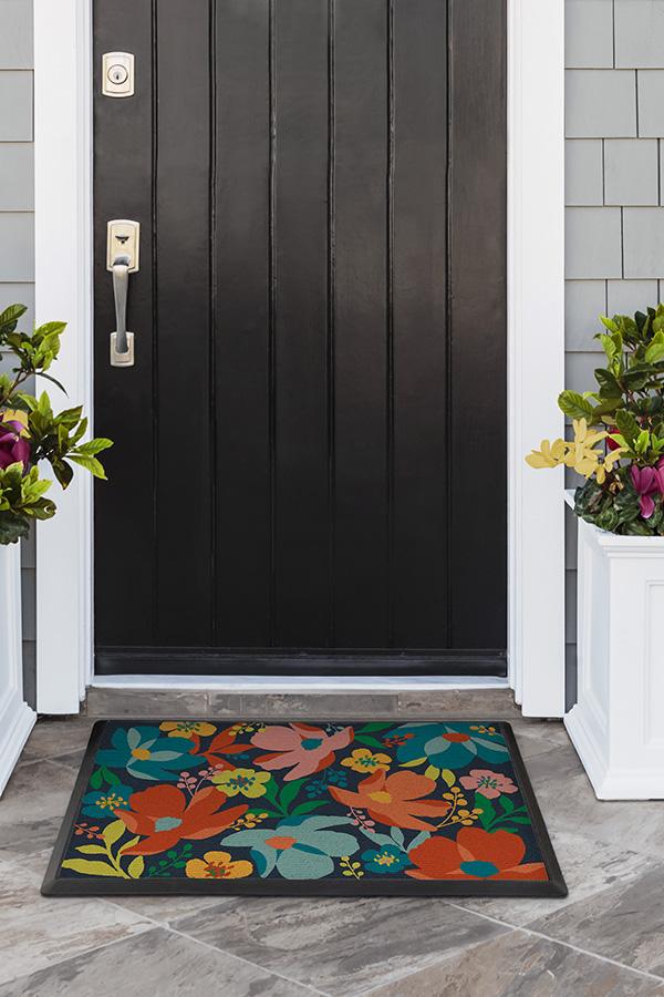 Paillasson lavable fleuri d'été avec motif floral multicolore pour l'entrée et le porche