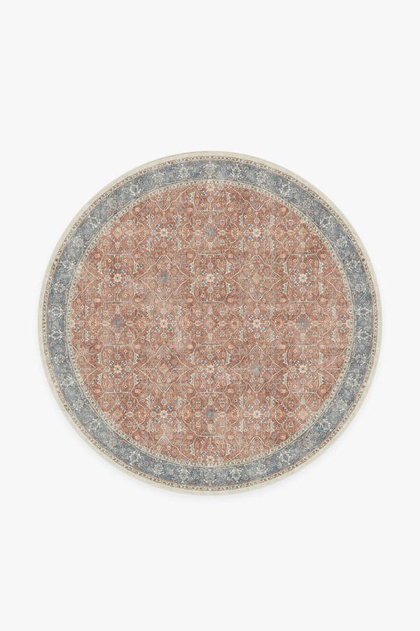 Tapis tissé plat bohème vintage avec motif floral en vigne bleu corail et texture vieillie pour salon et chambre