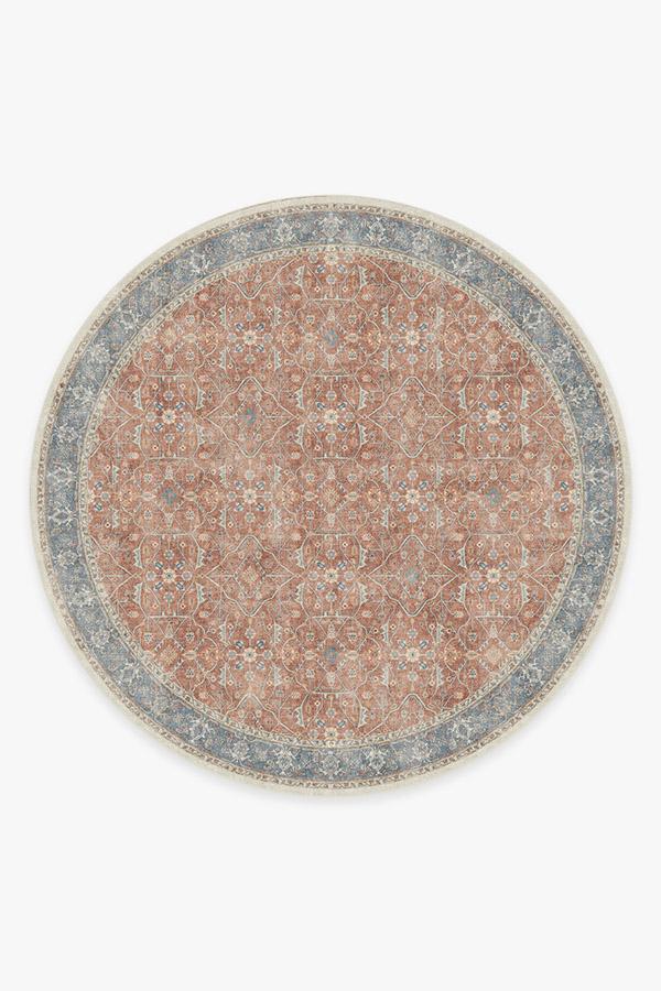 Tapis tissé plat bohème vintage avec motif floral en vigne bleu corail et texture vieillie pour salon et chambre