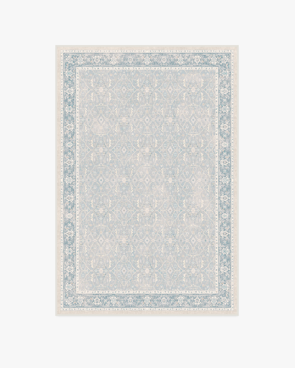 Tapis plat tissé romantique vintage avec treillis lavable de vignes florales bleu pâle pour chambre et salon