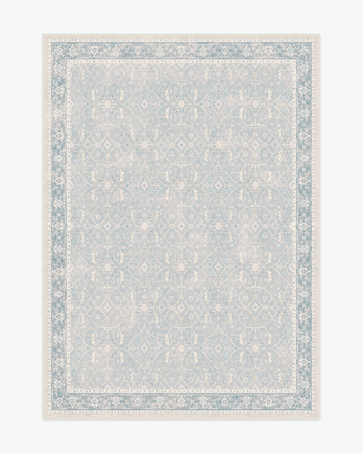 Tapis plat tissé romantique vintage avec treillis lavable de vignes florales bleu pâle pour chambre et salon