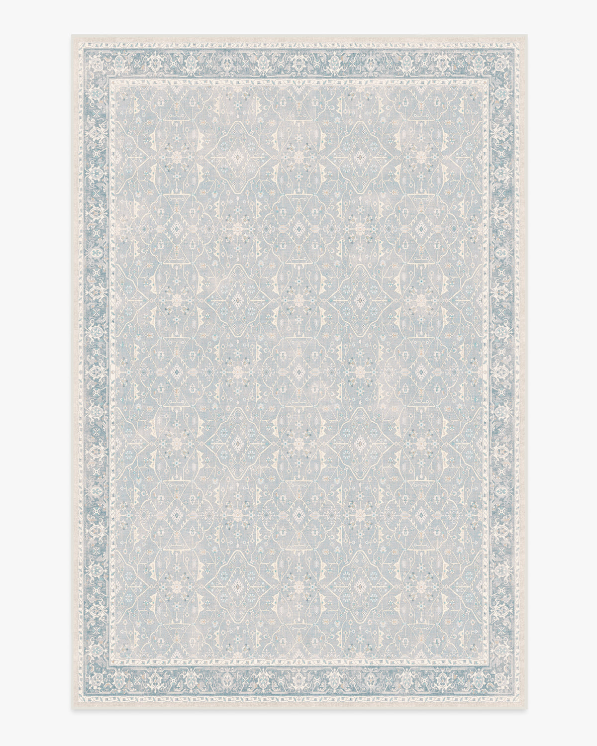 Tapis plat tissé romantique vintage avec treillis lavable de vignes florales bleu pâle pour chambre et salon