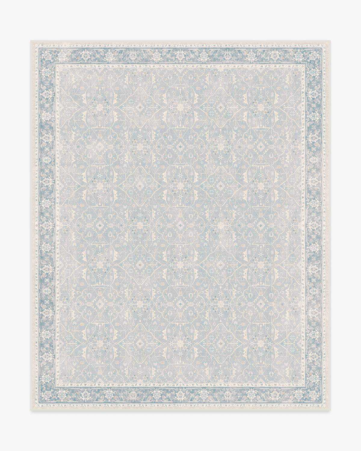 Tapis plat tissé romantique vintage avec treillis lavable de vignes florales bleu pâle pour chambre et salon