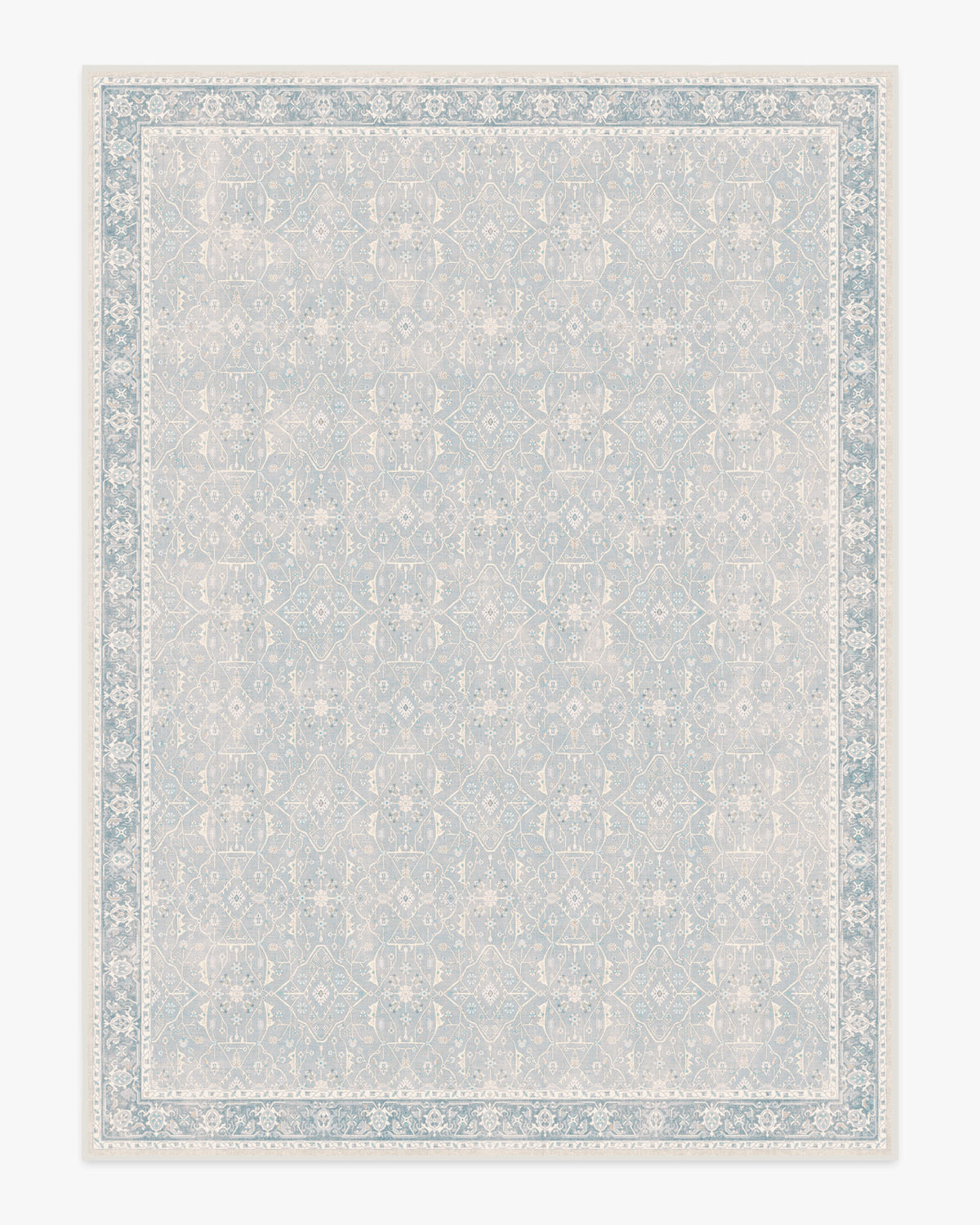 Tapis plat tissé romantique vintage avec treillis lavable de vignes florales bleu pâle pour chambre et salon