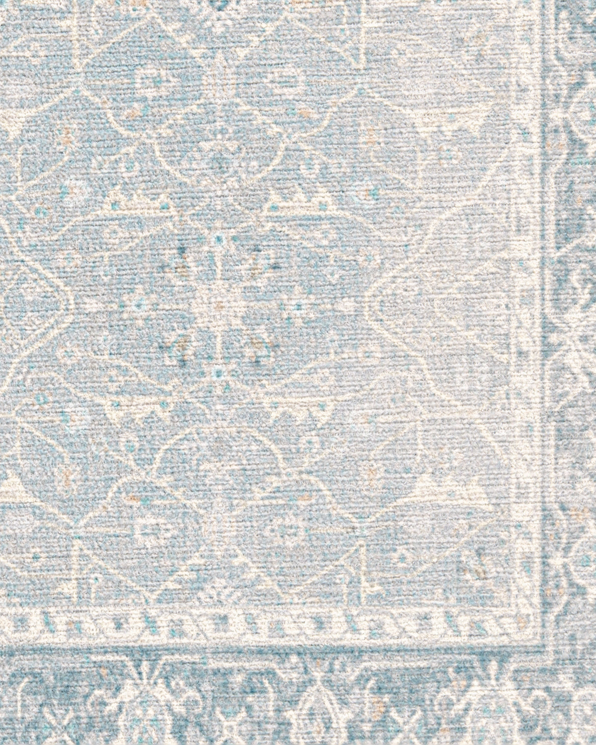 Tapis plat tissé romantique vintage avec treillis lavable de vignes florales bleu pâle pour chambre et salon
