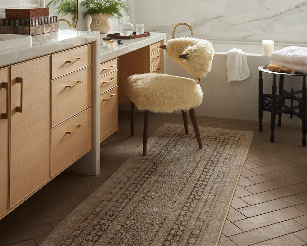 Tapis tissé plat vintage européen avec motif vieilli lavable inspiré des cafés en or rose pour salon et chambre