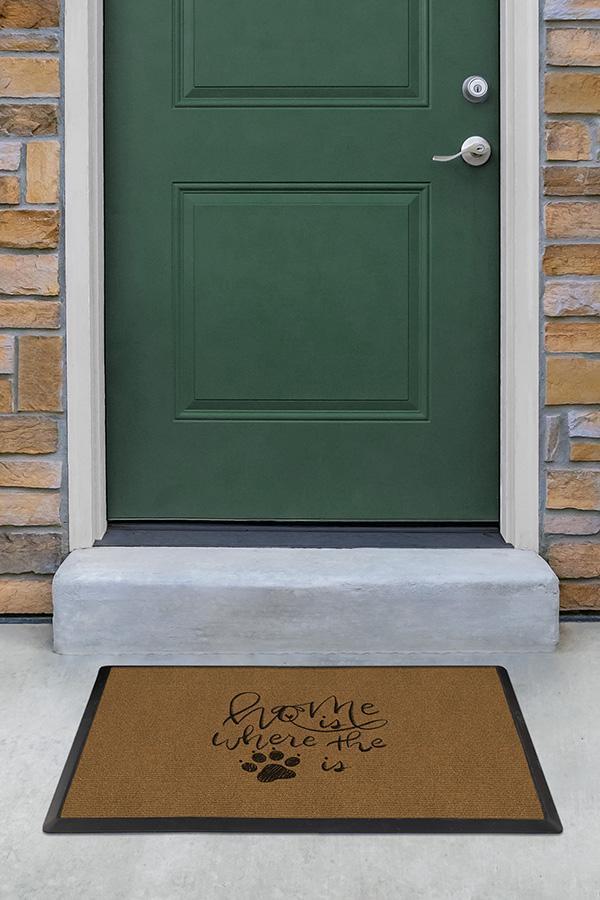 Paillasson lavable pour amoureux des animaux de compagnie avec empreinte de patte et message « Home » pour l'entrée et le porche
