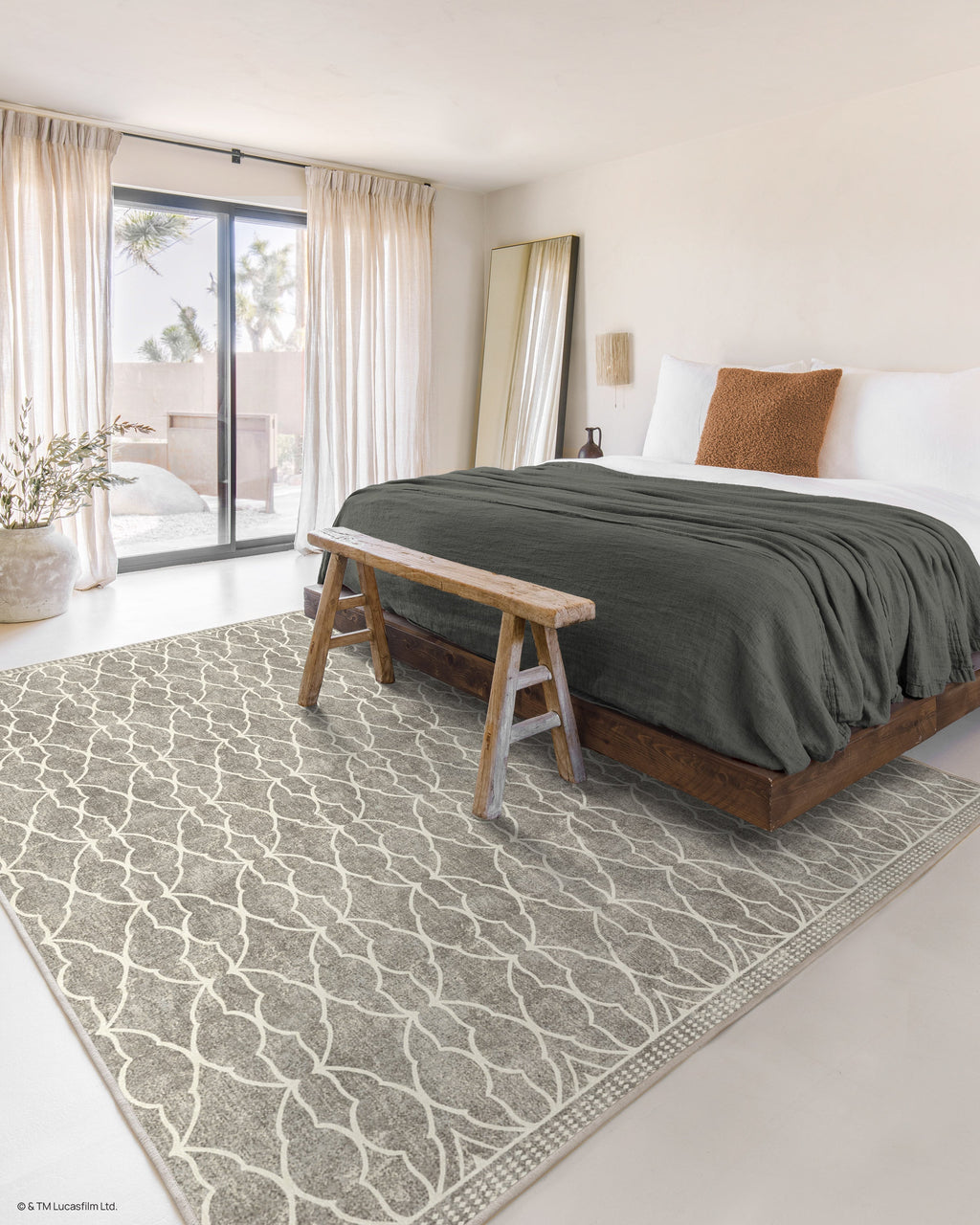 Tapis plat à tissage Sci-Fi pour enfant et salon, motif treillis tête iconique gris cendré