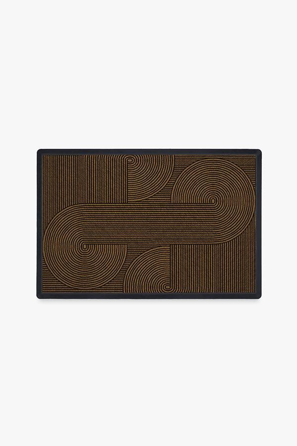Paillasson lavable Zen Art Déco avec motif géométrique symétrique en acajou foncé pour entrée et porche