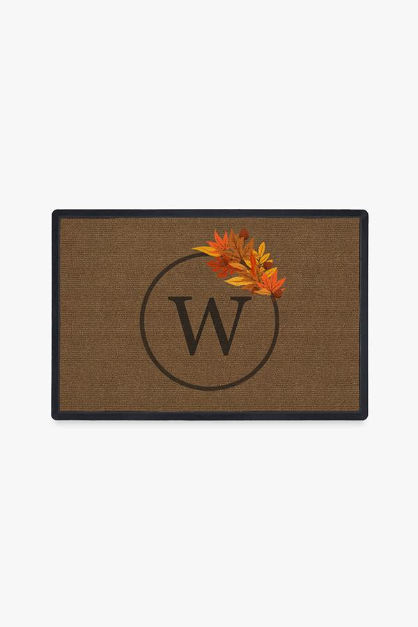 Paillasson lavable de saison d'automne avec bordure monogrammée de feuilles d'automne pour entrée et porche