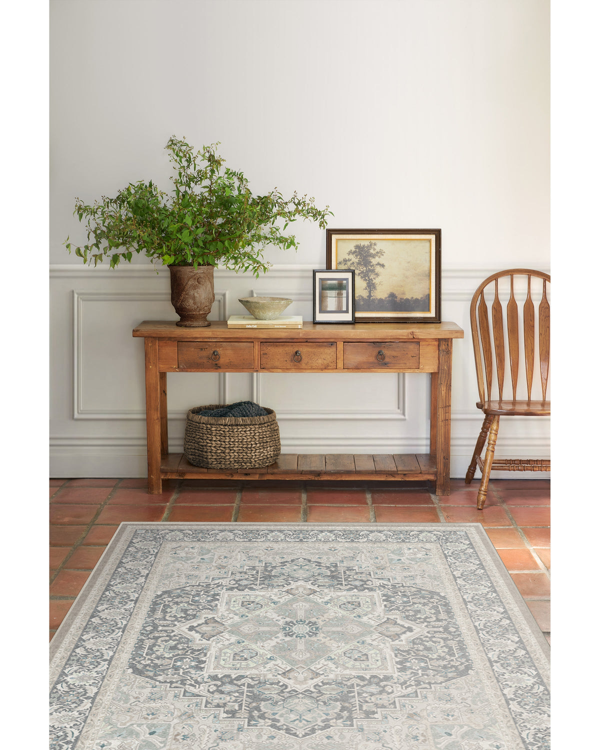 Tapis tissé plat persan classique avec médaillon surdimensionné neutre pour salon et bureau