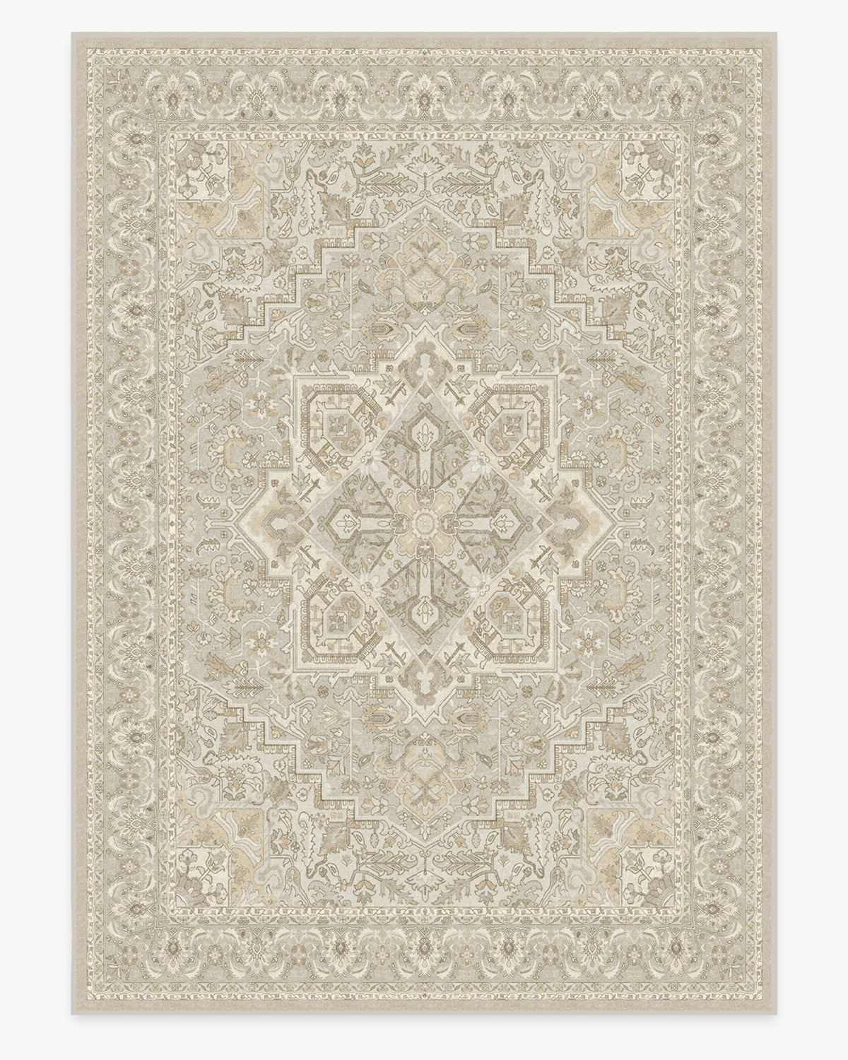 Tapis Persan Ancien Tissé à Plat avec Médaillon Géométrique Taupe Crème pour Salon et Salle à Manger