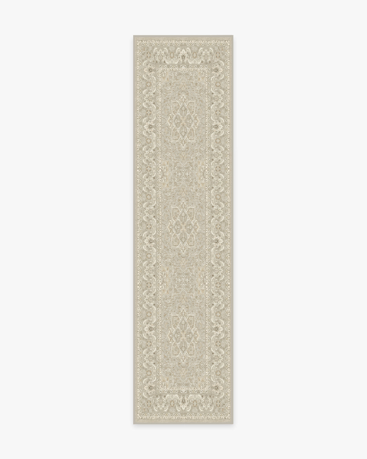 Tapis Persan Ancien Tissé à Plat avec Médaillon Géométrique Taupe Crème pour Salon et Salle à Manger