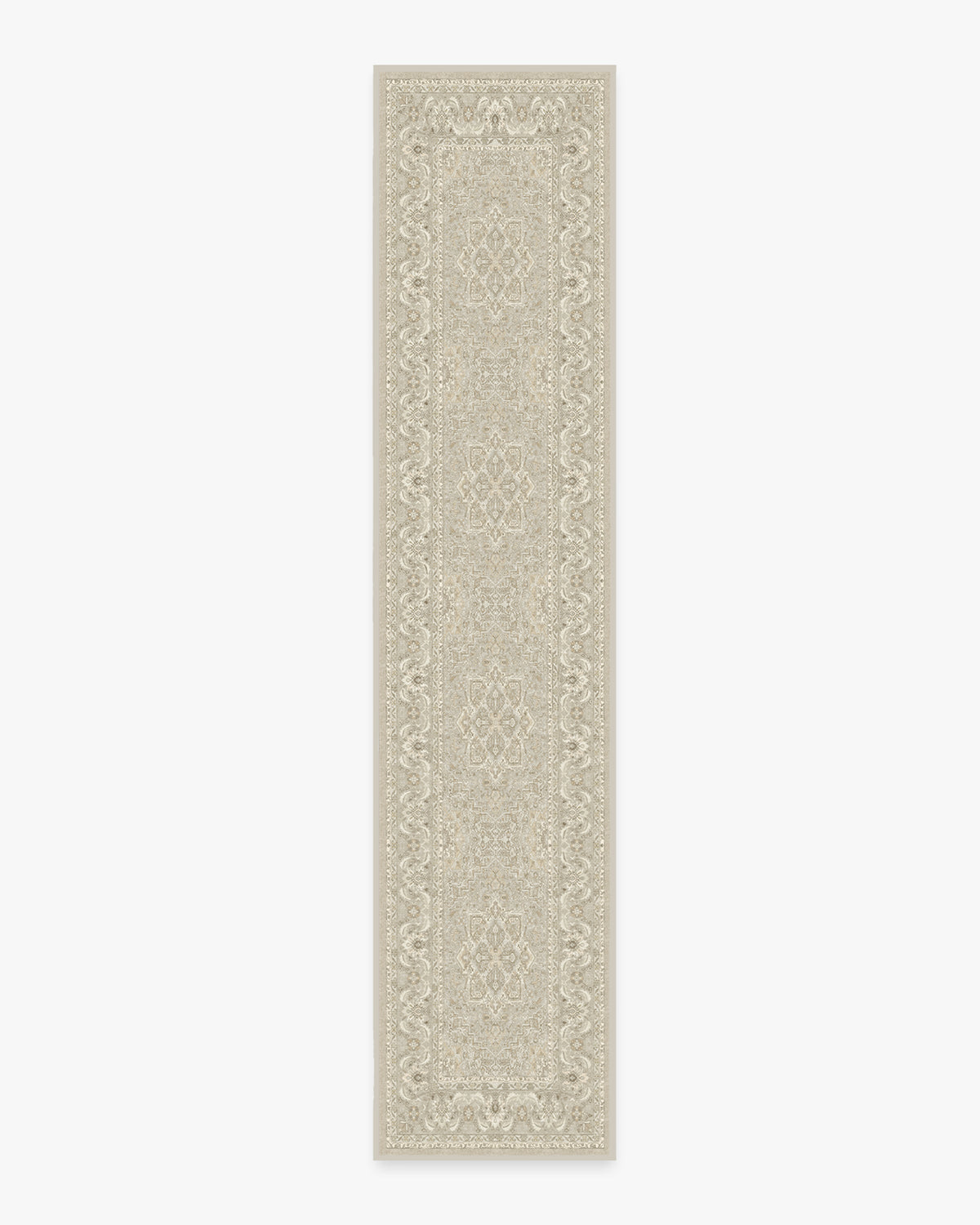 Tapis Persan Ancien Tissé à Plat avec Médaillon Géométrique Taupe Crème pour Salon et Salle à Manger