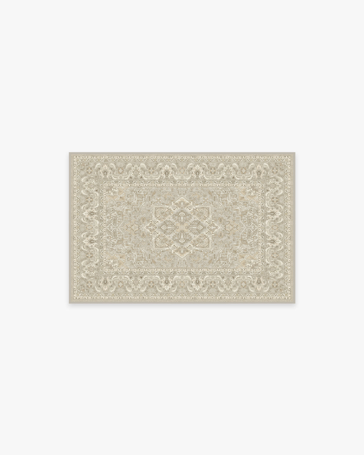 Tapis Persan Ancien Tissé à Plat avec Médaillon Géométrique Taupe Crème pour Salon et Salle à Manger