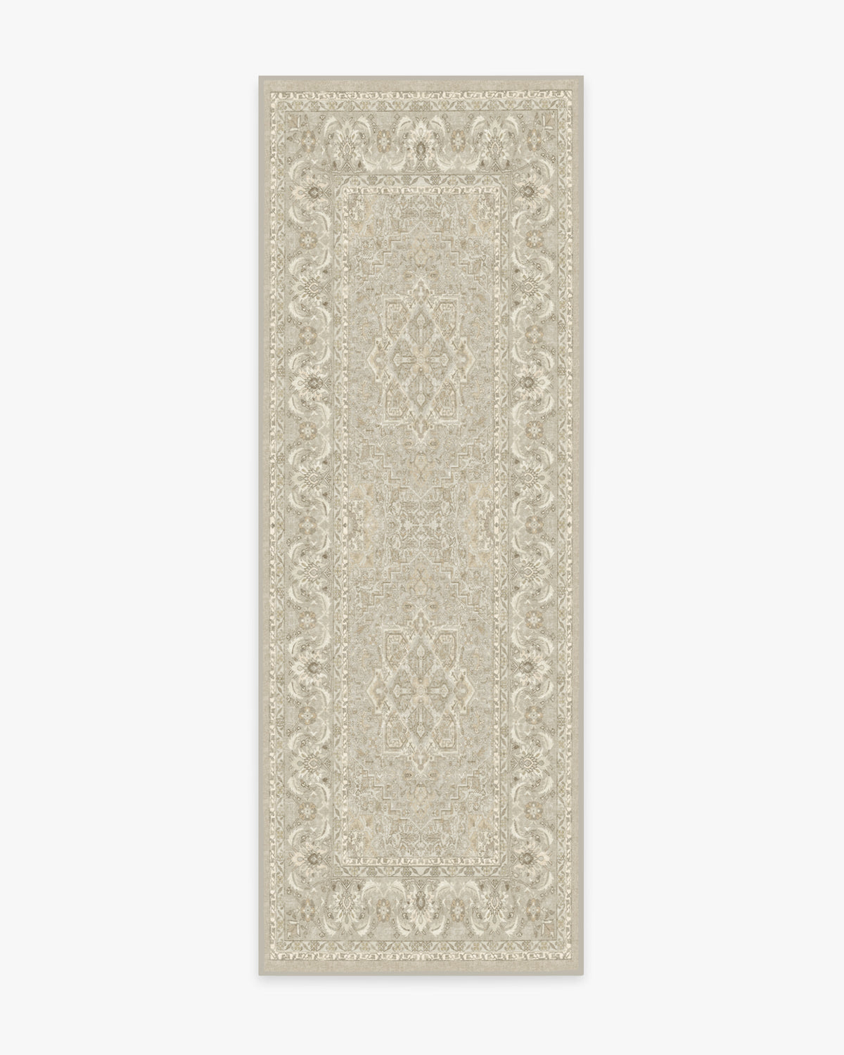 Tapis Persan Ancien Tissé à Plat avec Médaillon Géométrique Taupe Crème pour Salon et Salle à Manger