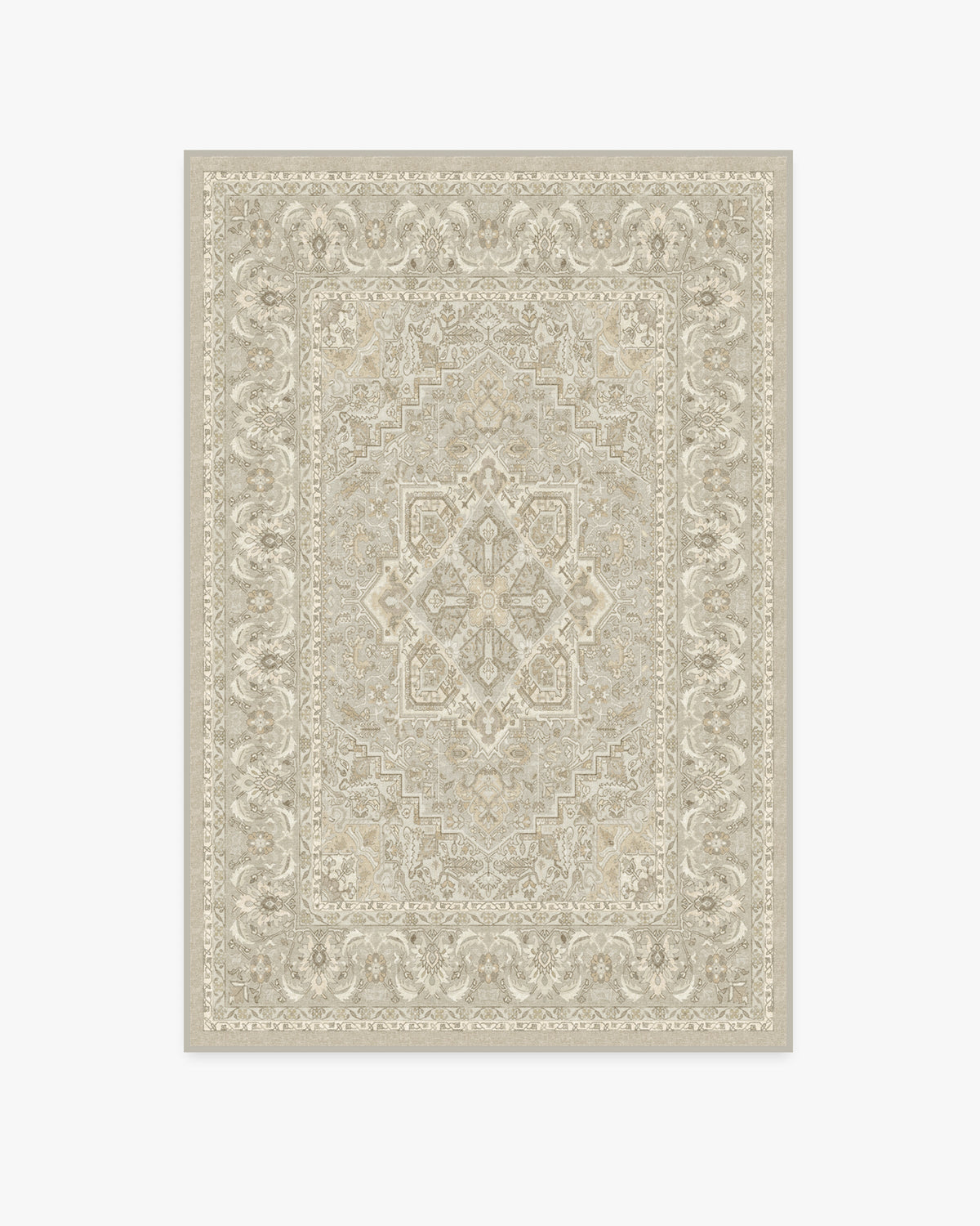Tapis Persan Ancien Tissé à Plat avec Médaillon Géométrique Taupe Crème pour Salon et Salle à Manger