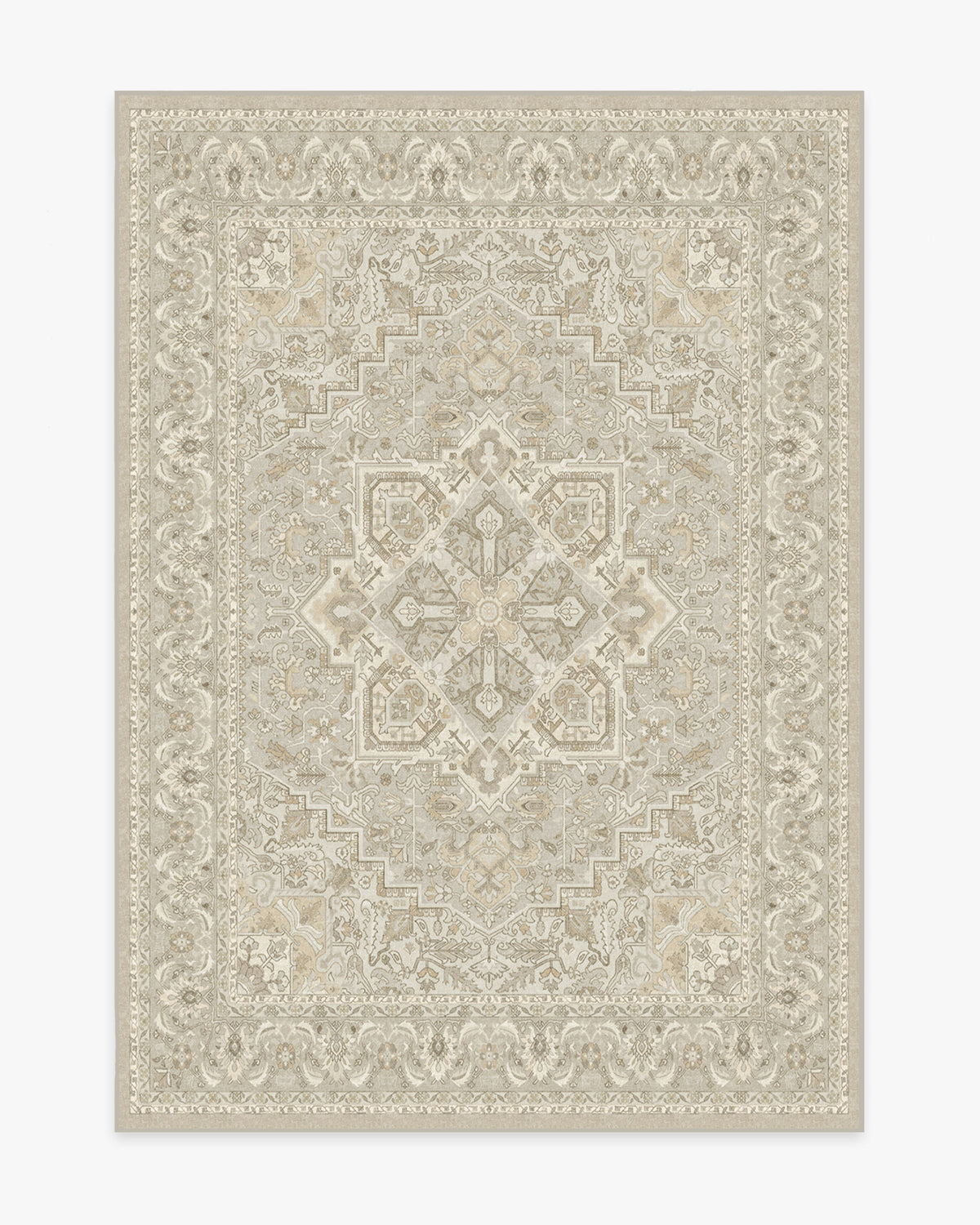 Tapis Persan Ancien Tissé à Plat avec Médaillon Géométrique Taupe Crème pour Salon et Salle à Manger
