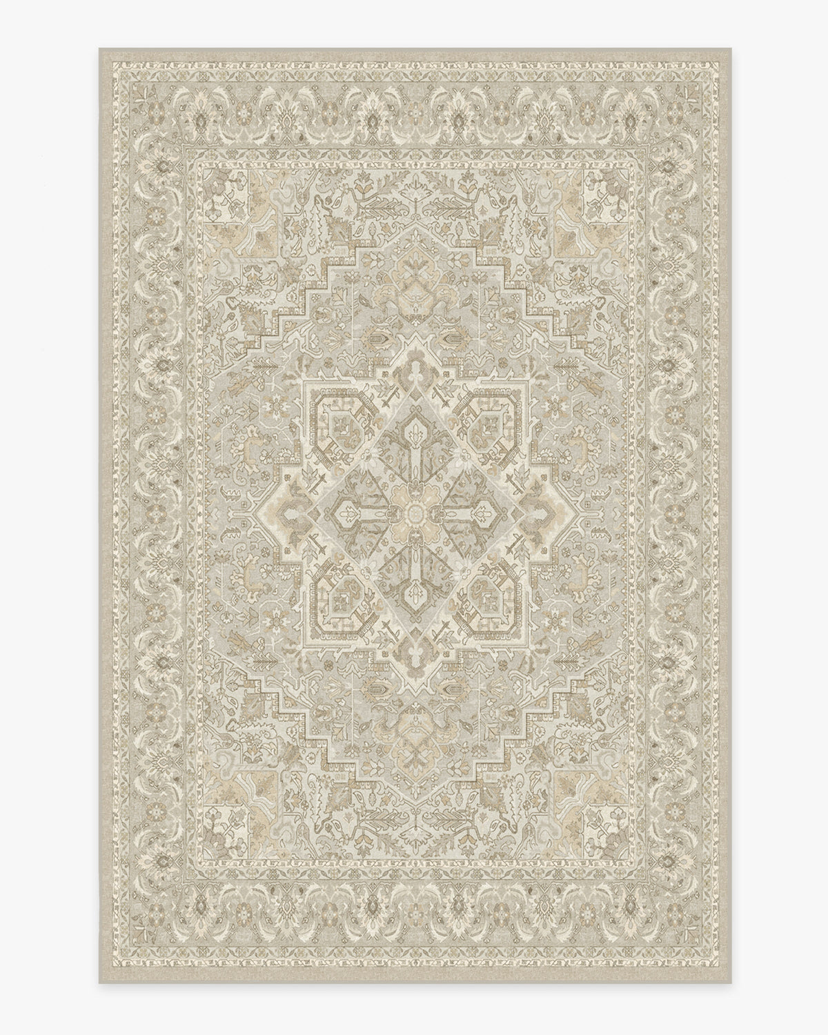 Tapis Persan Ancien Tissé à Plat avec Médaillon Géométrique Taupe Crème pour Salon et Salle à Manger