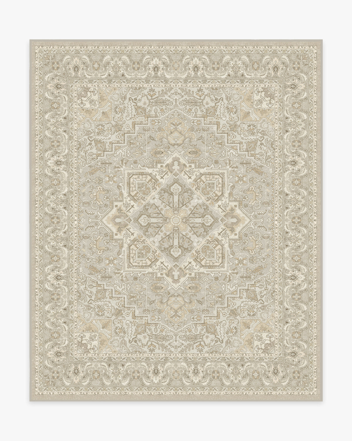 Tapis Persan Ancien Tissé à Plat avec Médaillon Géométrique Taupe Crème pour Salon et Salle à Manger