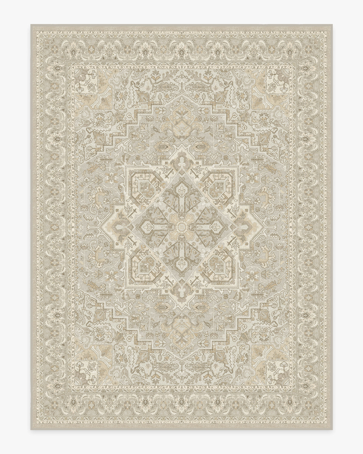 Tapis Persan Ancien Tissé à Plat avec Médaillon Géométrique Taupe Crème pour Salon et Salle à Manger