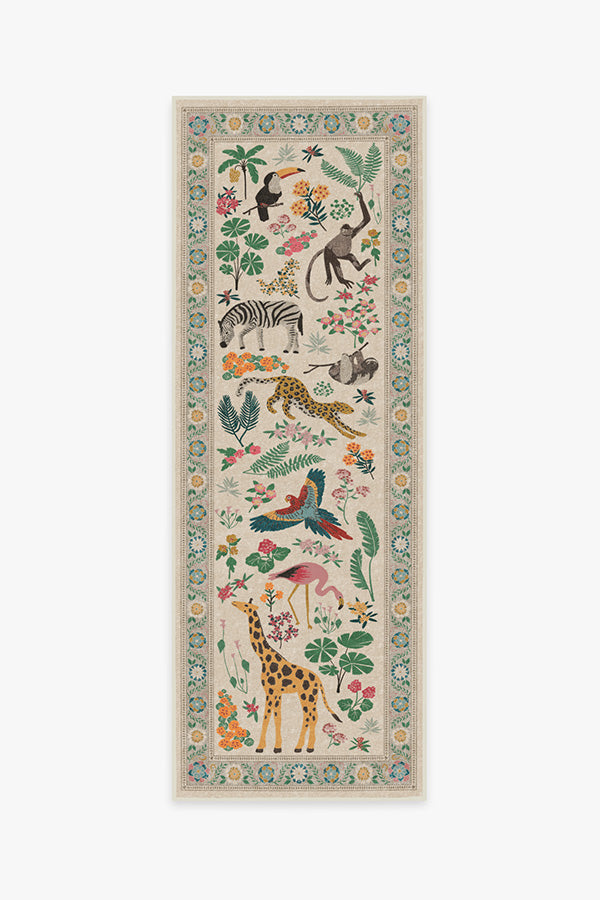 Tapis tissé plat artistique tropical avec motif lavable d'animaux de la jungle colorés pour le salon et la chambre d'enfant