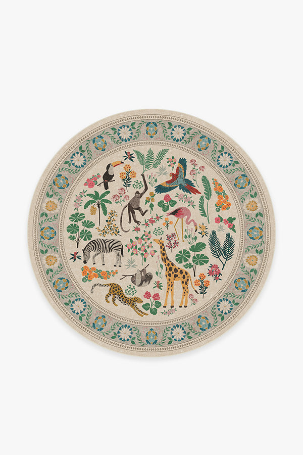 Tapis tissé plat artistique tropical avec motif lavable d'animaux de la jungle colorés pour le salon et la chambre d'enfant