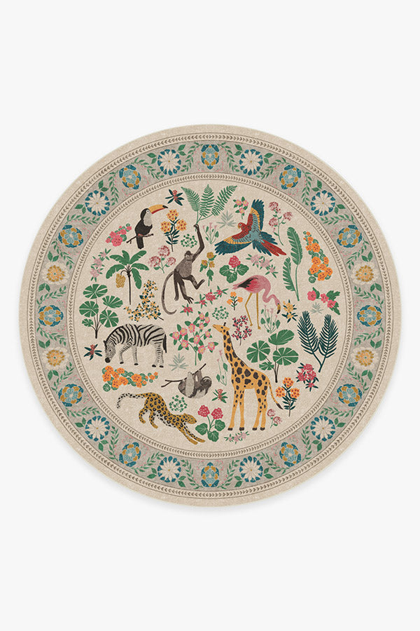 Tapis tissé plat artistique tropical avec motif lavable d'animaux de la jungle colorés pour le salon et la chambre d'enfant