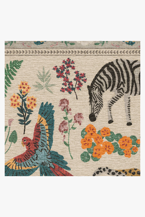 Tapis tissé plat artistique tropical avec motif lavable d'animaux de la jungle colorés pour le salon et la chambre d'enfant