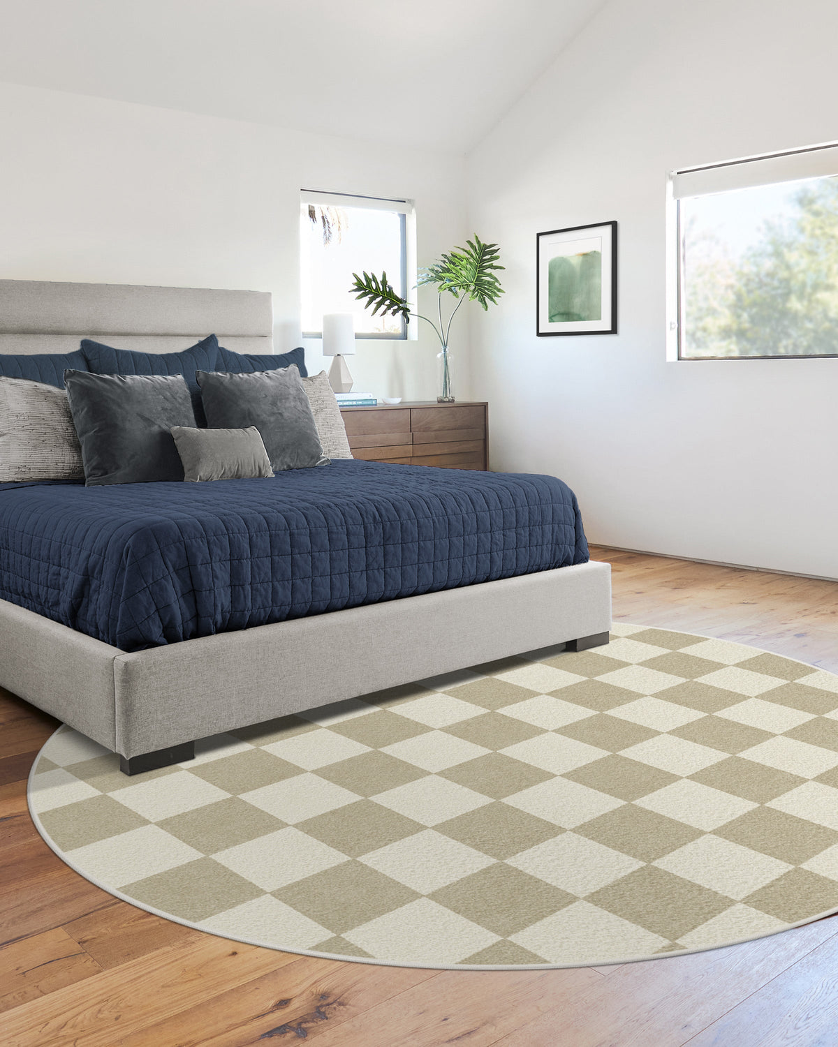 Tapis tissé plat moderne et ludique à motif échiquier cappuccino lavable pour salon et chambre d'enfant