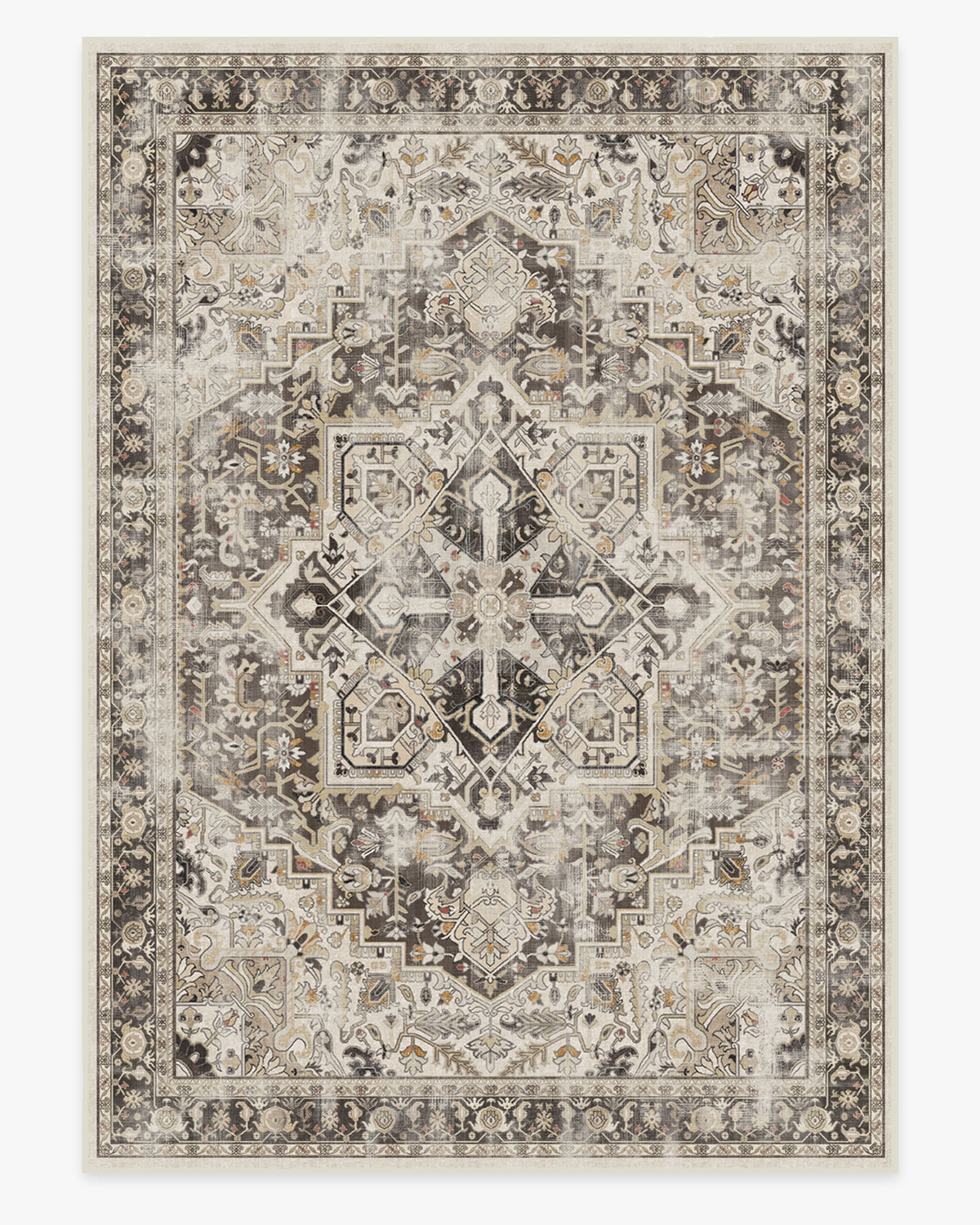 Tapis plat persan de ferme avec médaillon vieilli pour salon et salle à manger