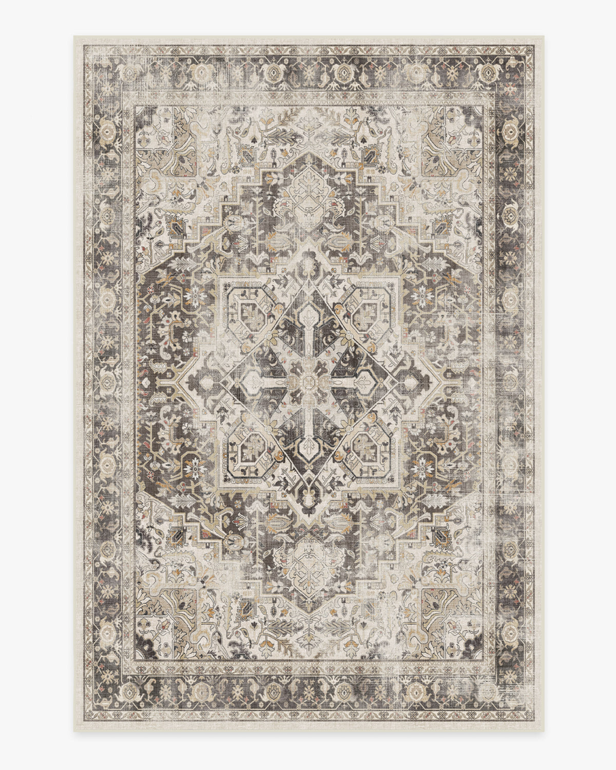 Tapis plat persan de ferme avec médaillon vieilli pour salon et salle à manger