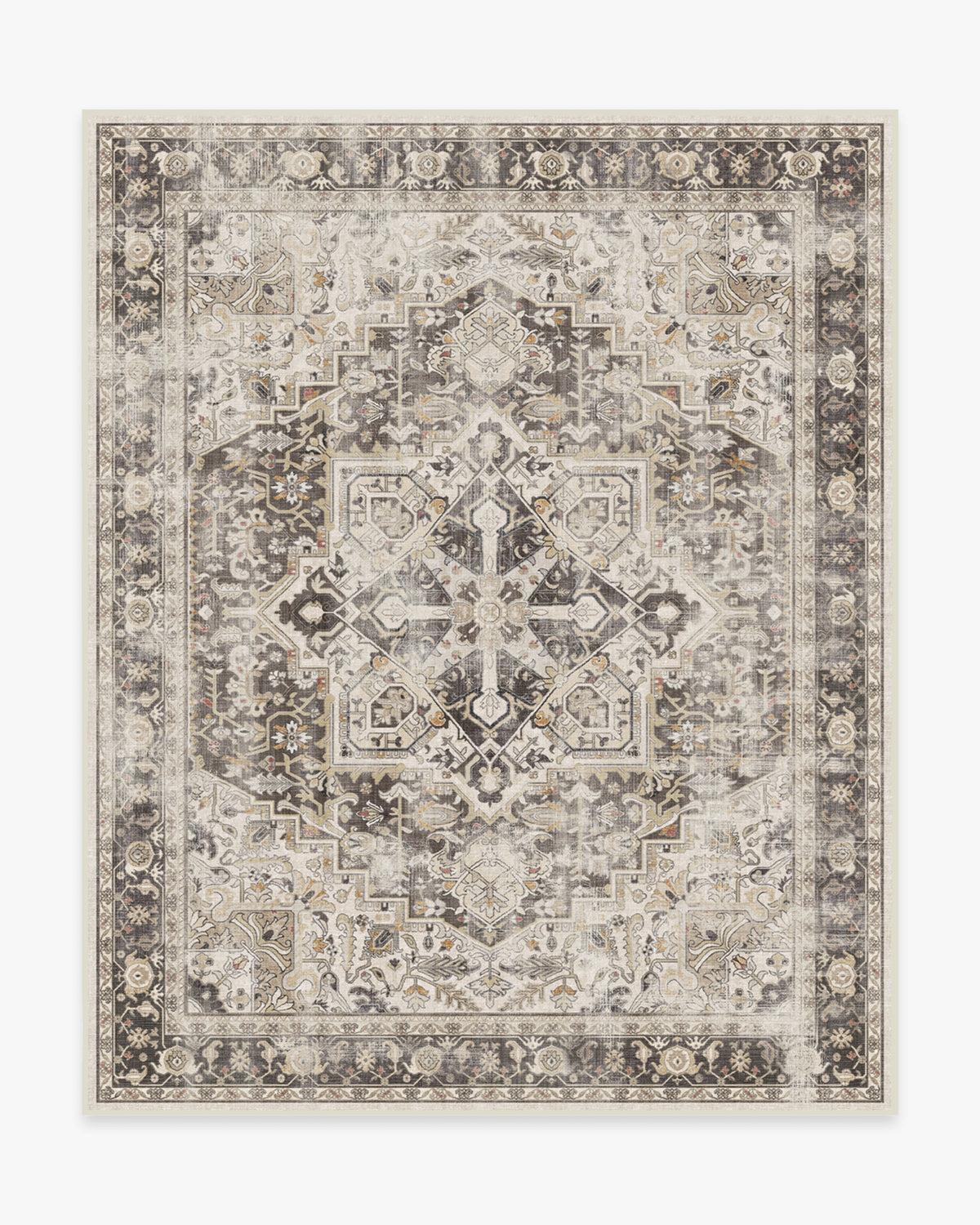 Tapis plat persan de ferme avec médaillon vieilli pour salon et salle à manger
