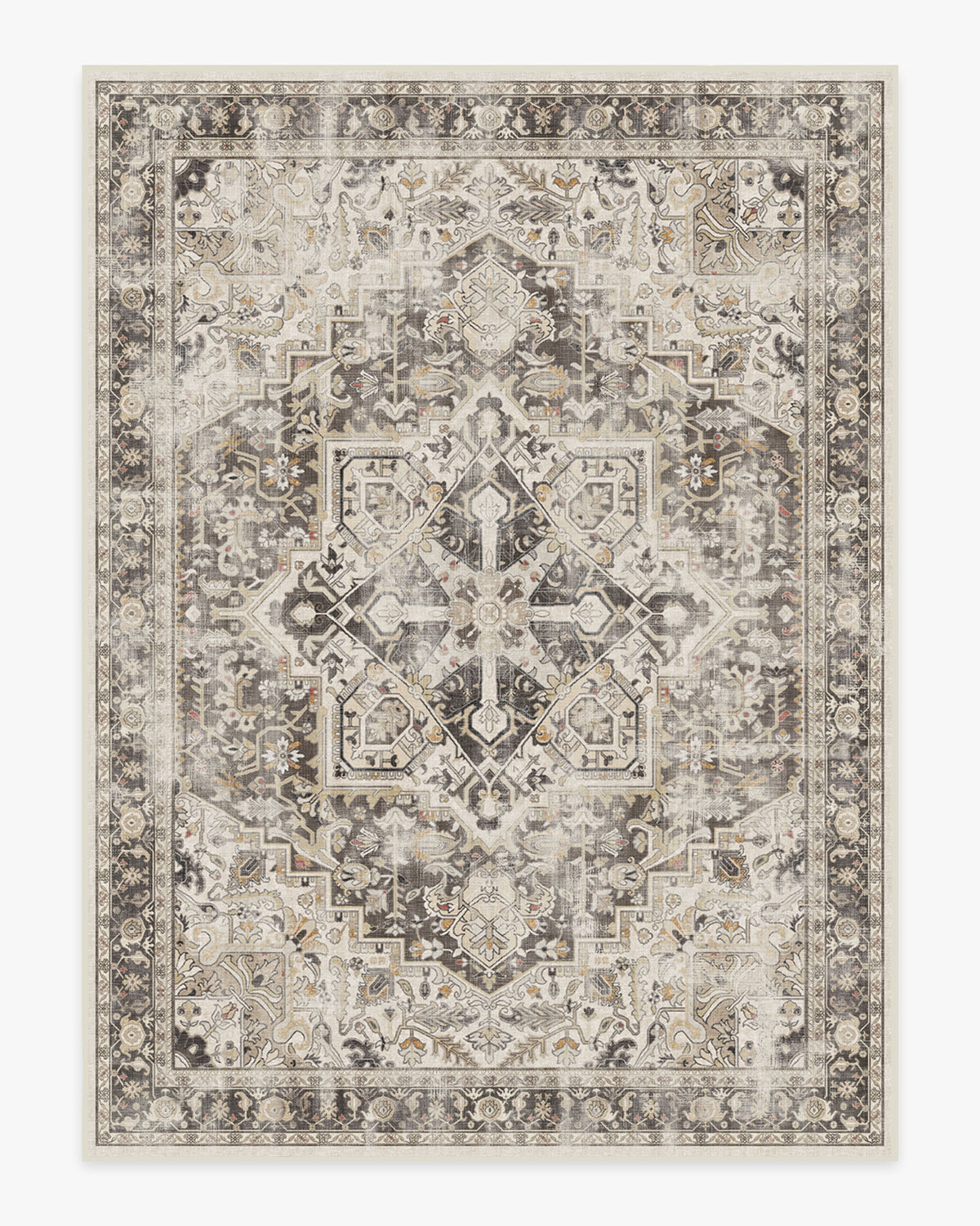 Tapis plat persan de ferme avec médaillon vieilli pour salon et salle à manger