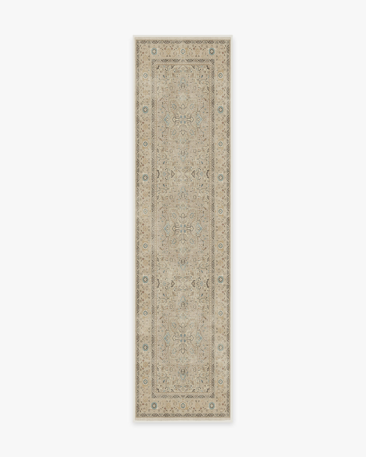 Tapis persan tissé plat minimaliste avec médaillon et bordure ivoire lavables pour salon et chambre