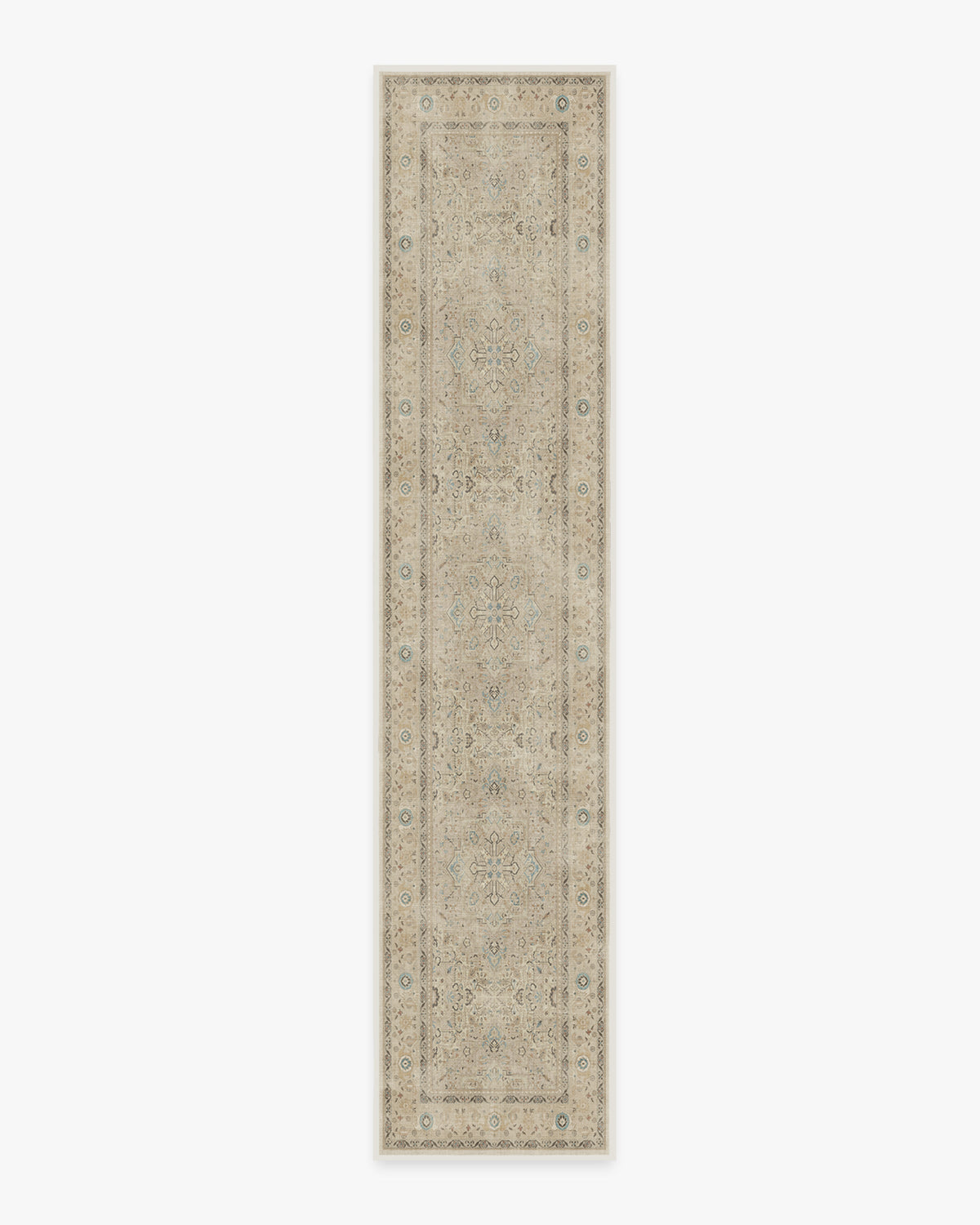 Tapis persan tissé plat minimaliste avec médaillon et bordure ivoire lavables pour salon et chambre