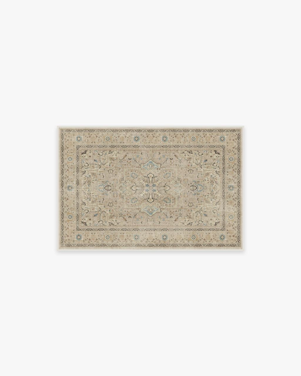Tapis persan tissé plat minimaliste avec médaillon et bordure ivoire lavables pour salon et chambre