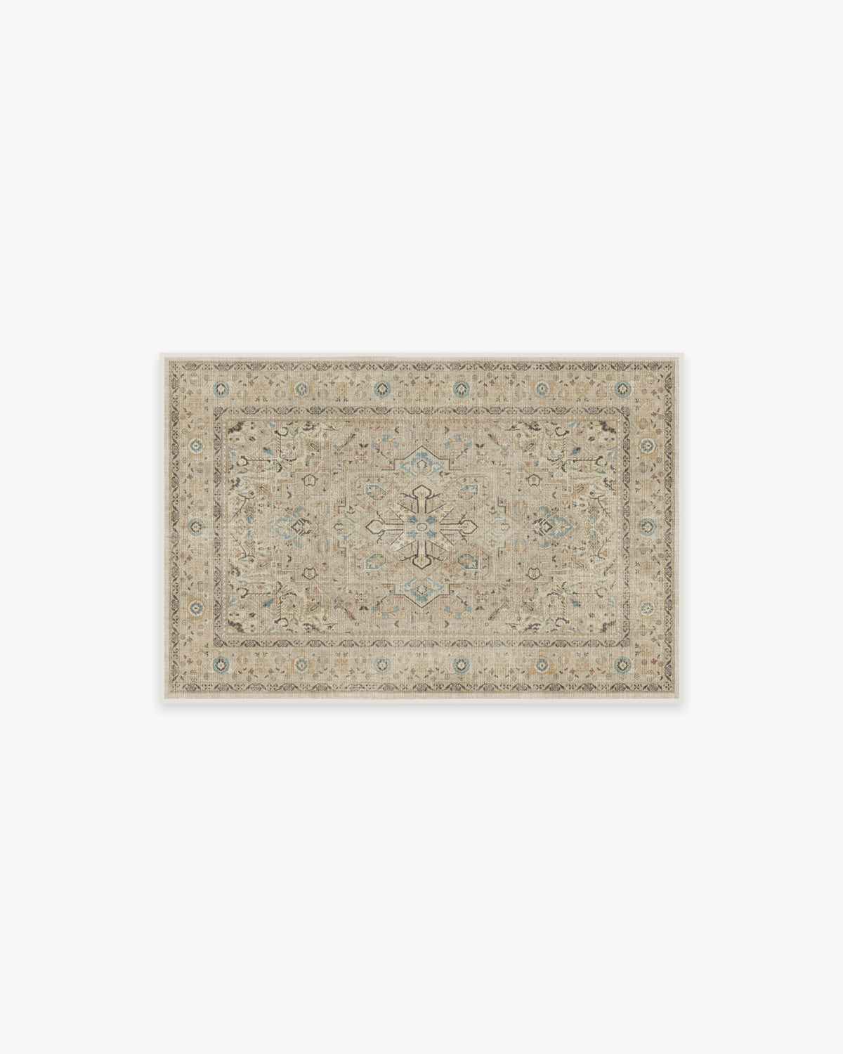 Tapis persan tissé plat minimaliste avec médaillon et bordure ivoire lavables pour salon et chambre