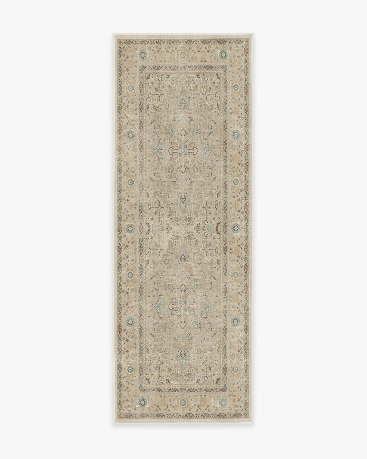 Tapis persan tissé plat minimaliste avec médaillon et bordure ivoire lavables pour salon et chambre